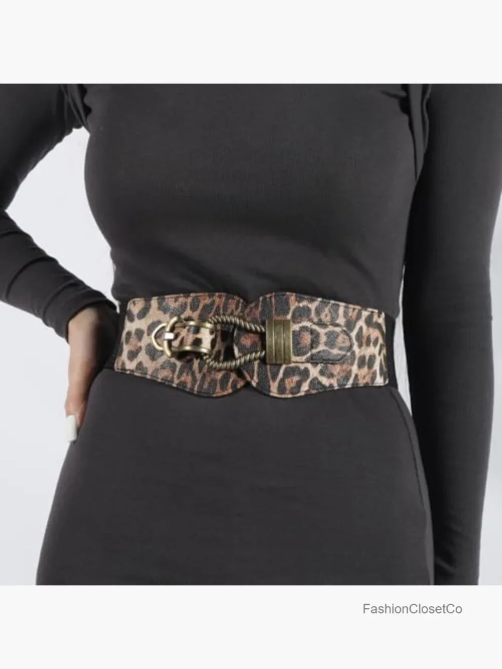 Vintage Stretch Elastic Belt with Copper Buckle Wide Waist for Dress Coats